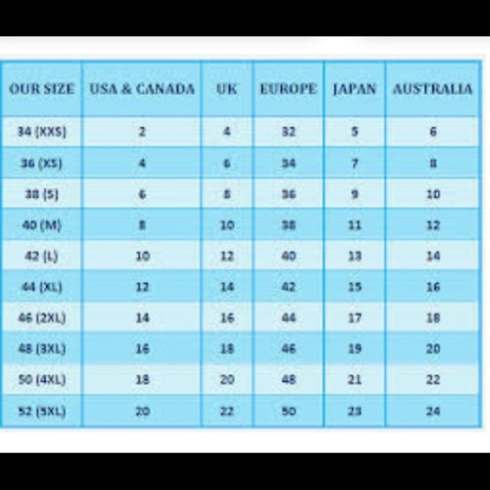 STANDARD SIZE CHARTS